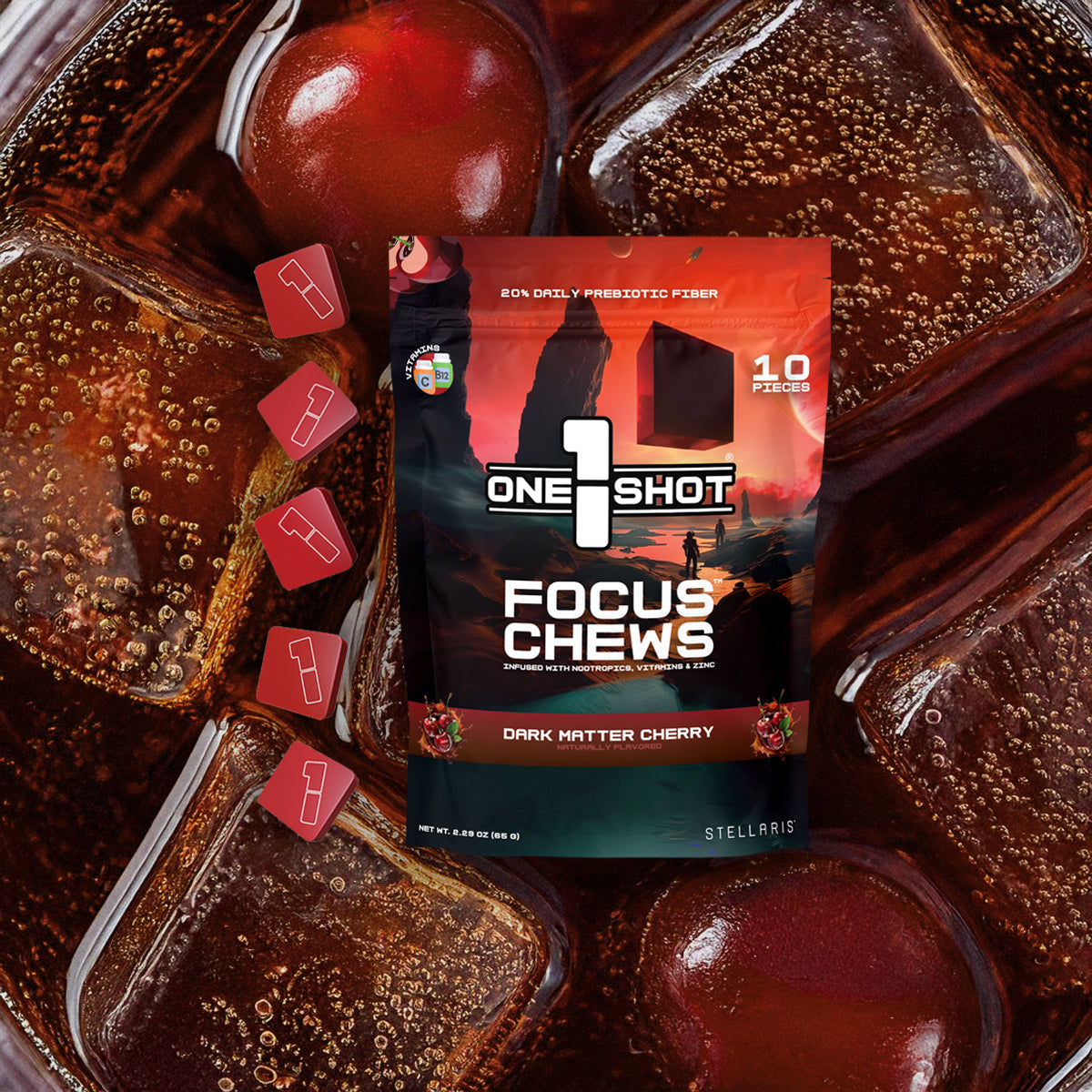 Dark Matter Cherry Focus Chews ft. Stellaris® (10 Piece Pouch) 1 Shot®