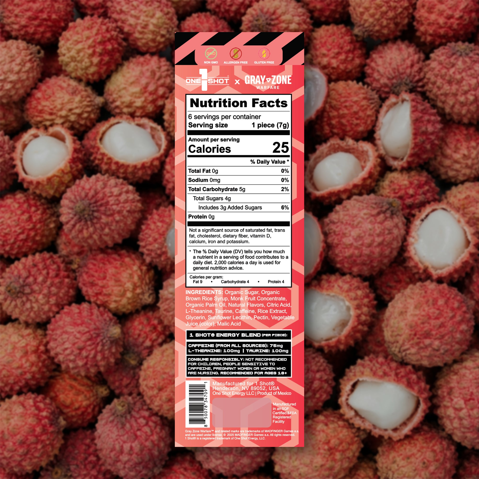 Lychee Splash Energy Chews ft. Gray Zone Warfare® (6 Piece Sleeve)
