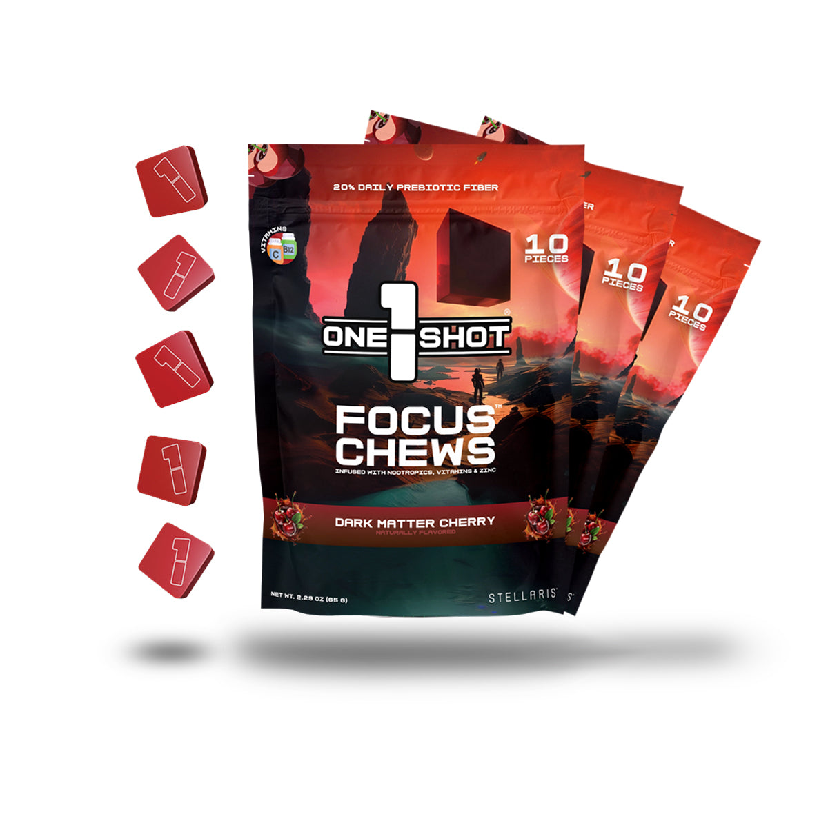 Dark Matter Cherry Focus Chews ft. Stellaris® (3 Pouch Bundle)