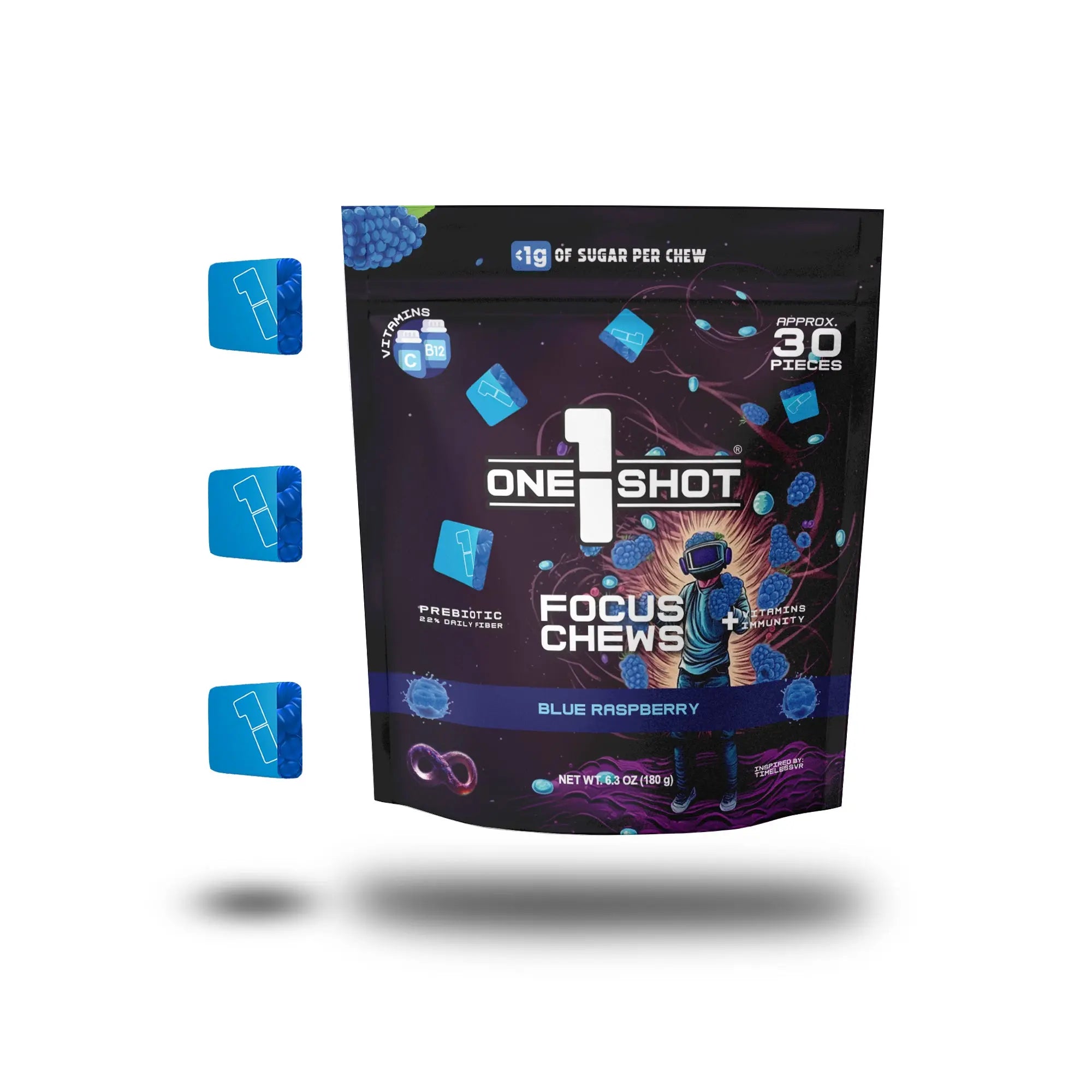 (Pre-Order) Blue Raspberry Focus Chews | Nootropics, Vitamins & Immunity (30 Pieces) 1 Shot Energy