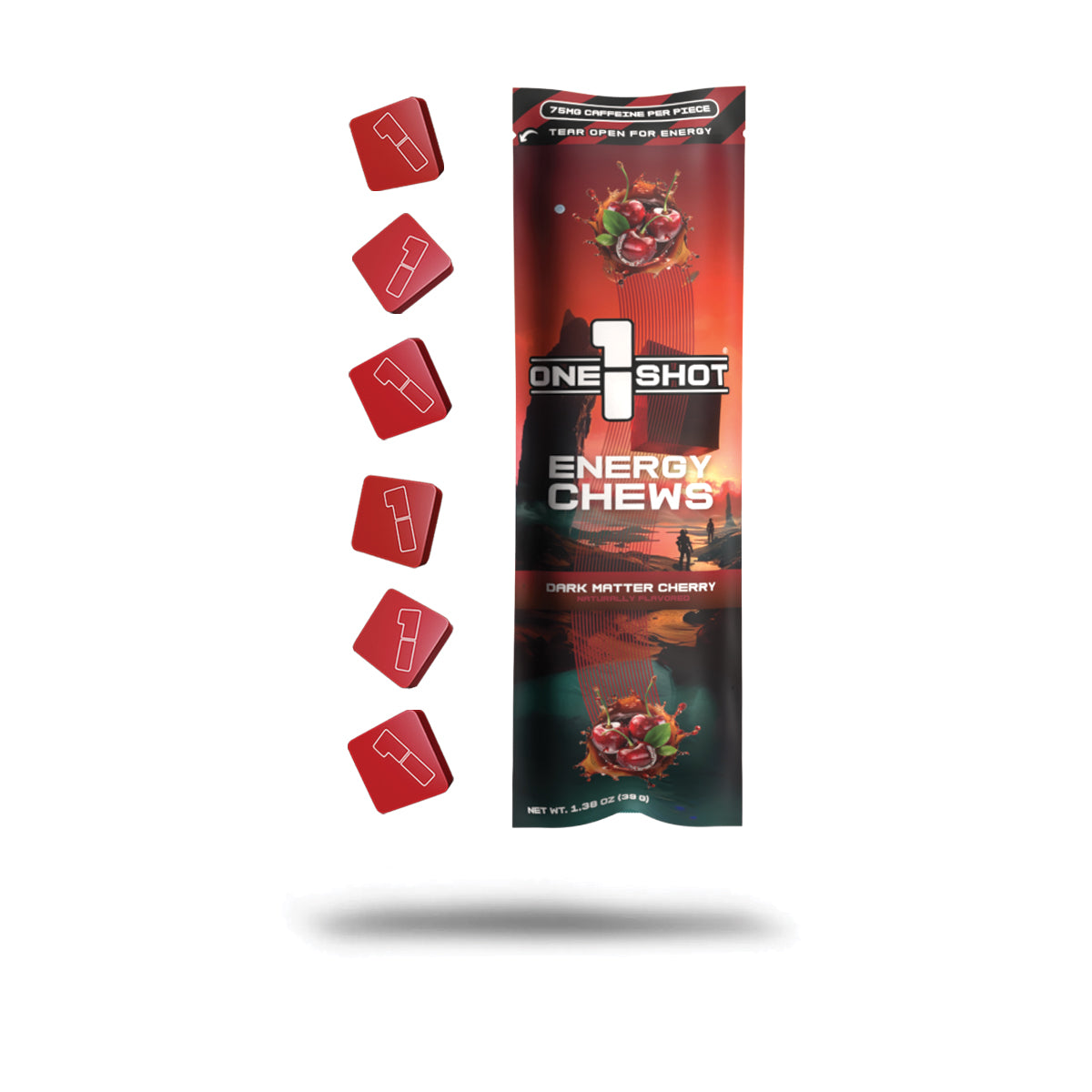 1 Shot® Dark Matter Cherry Energy Chews ft. Stellaris® | 75mg