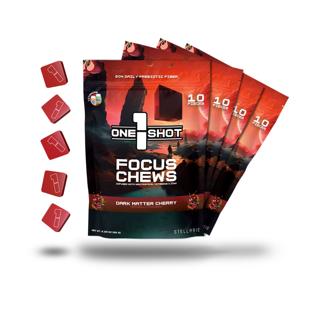 Dark Matter Cherry Focus Chews ft. Stellaris® (4 Pouch Bundle)