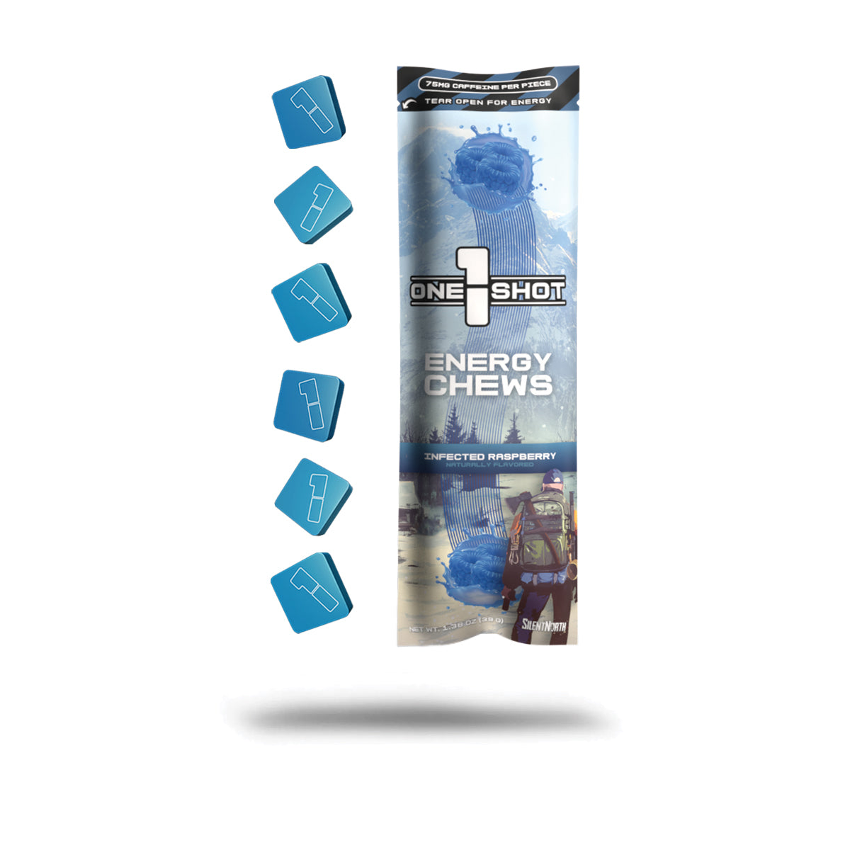 1 Shot® Blue Raspberry Energy Chews | 75mg Caffeine per Piece – 1