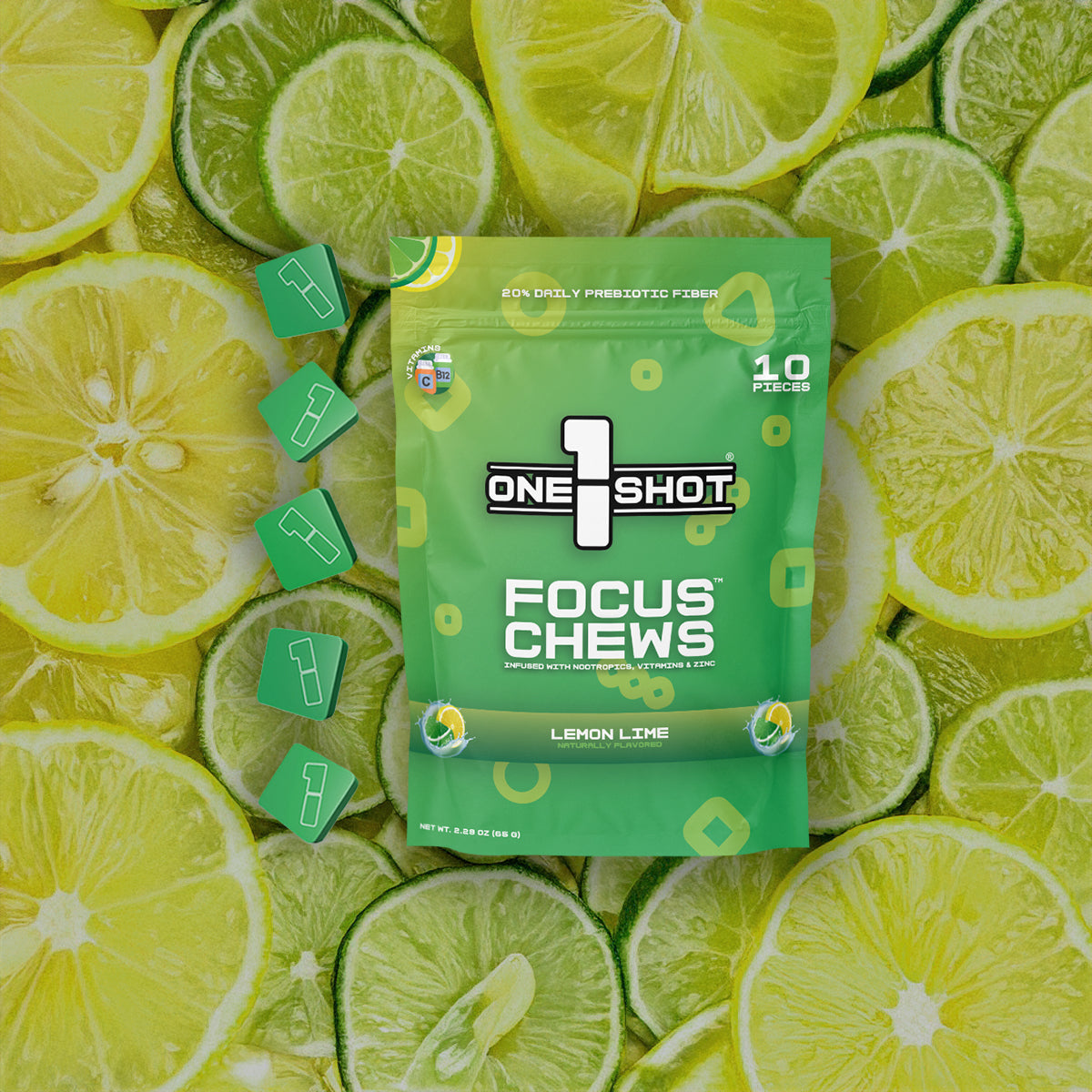 Lemon Lime Focus Chews (3 Pouch Bundle) – 1 Shot Energy