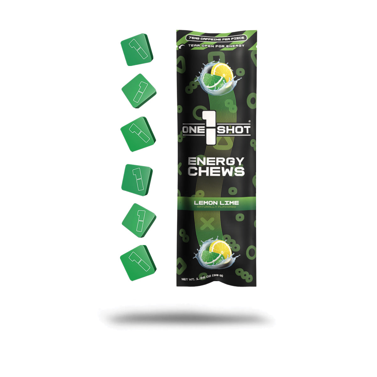 1 Shot® Lemon Lime Energy Chews | 75mg Caffeine per Piece – 1 Shot