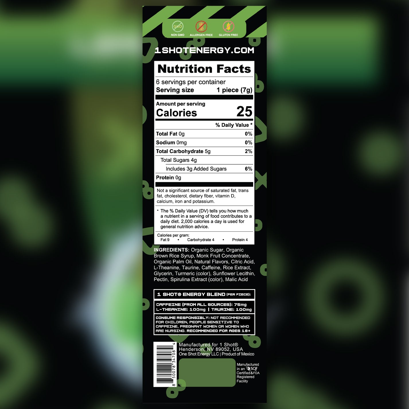1 Shot® Lemon Lime Energy Chews | 75mg Caffeine per Piece – 1 Shot