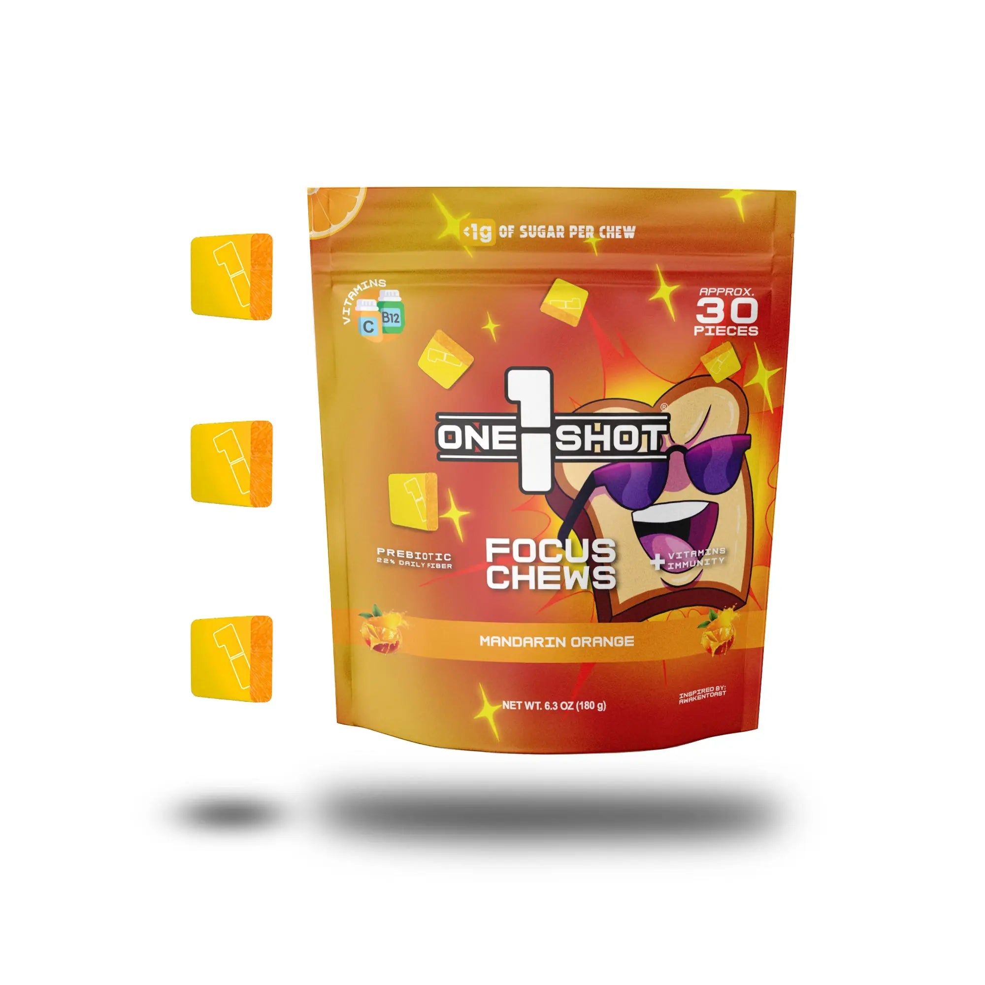 (Pre-Order) Mandarin Orange Focus Chews | Nootropics, Vitamins & Immunity (Approx. 30 Pieces) 1 Shot Energy