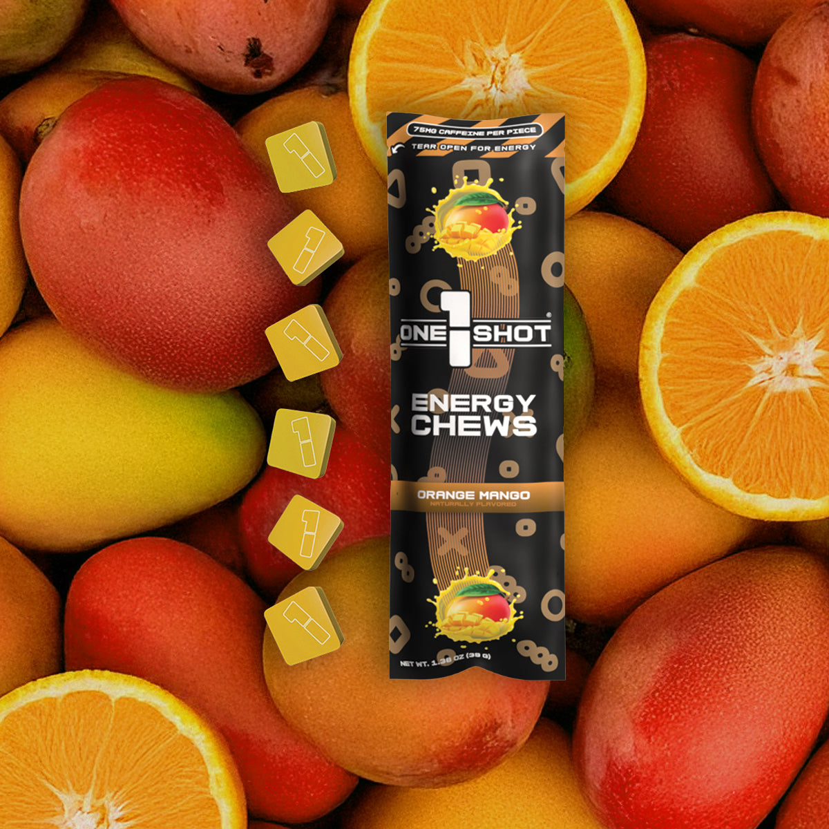 1 Shot® Orange Mango Energy Chews | 75mg Caffeine per Piece – 1