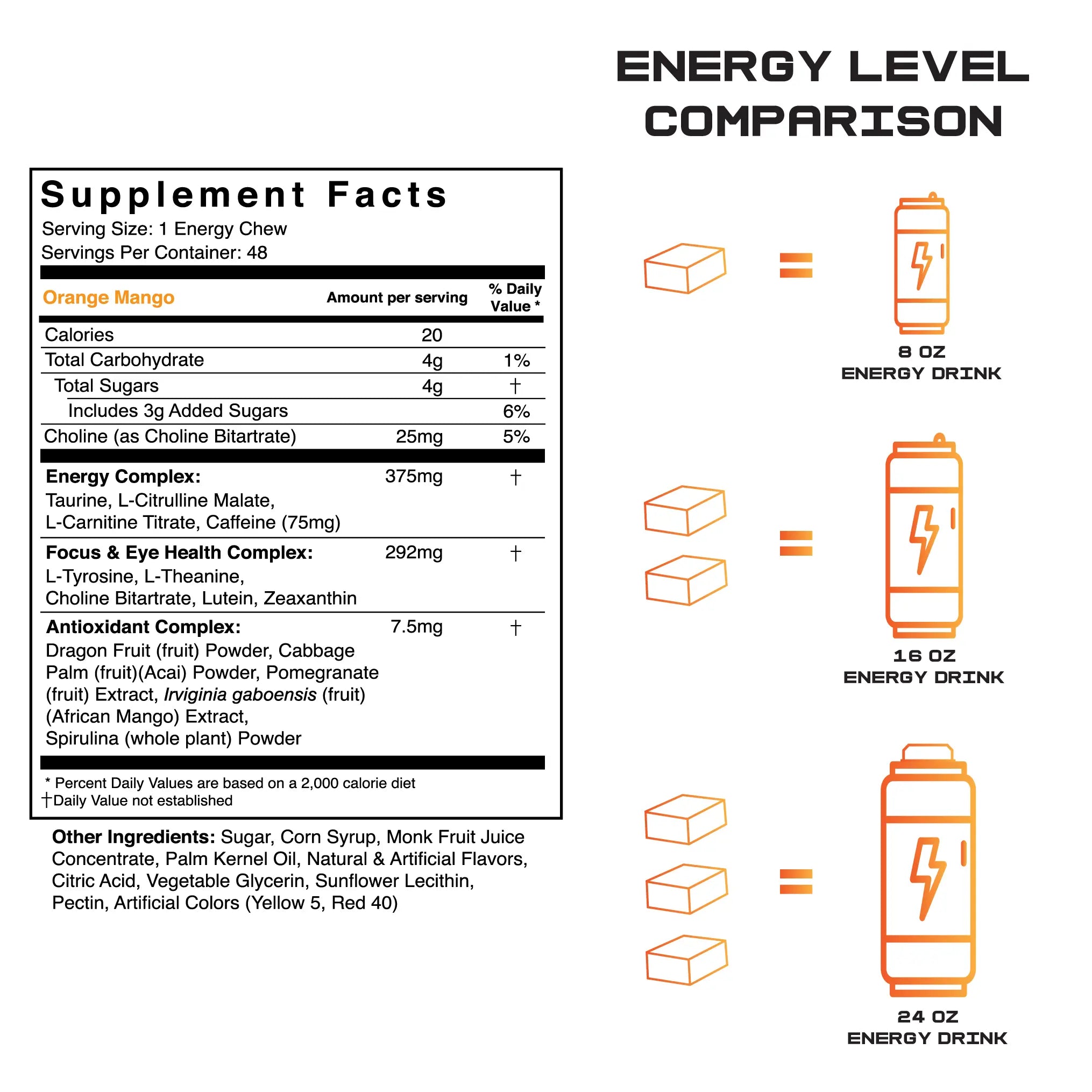 1 Shot Energy Chews - Orange Mango - Supplement Panel
